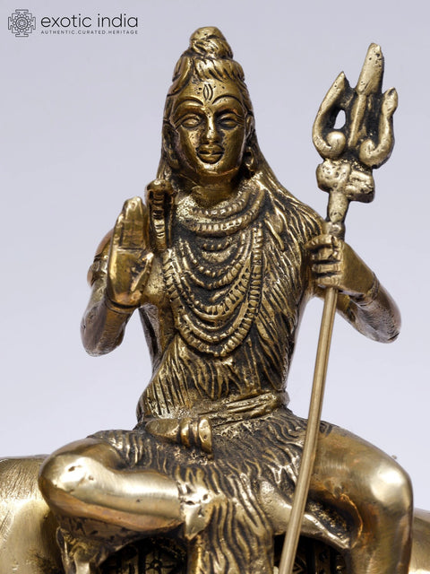 8" Blessing Lord Shiva Seated on Nandi | Brass Statue