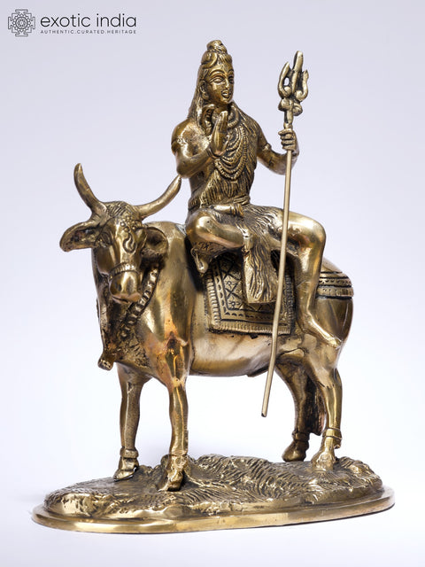 8" Blessing Lord Shiva Seated on Nandi | Brass Statue