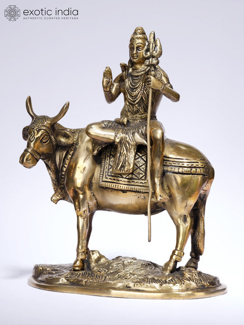 8" Blessing Lord Shiva Seated on Nandi | Brass Statue