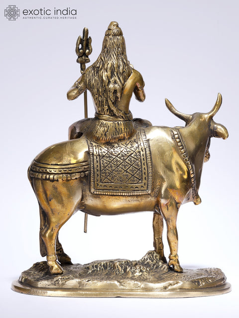 8" Blessing Lord Shiva Seated on Nandi | Brass Statue
