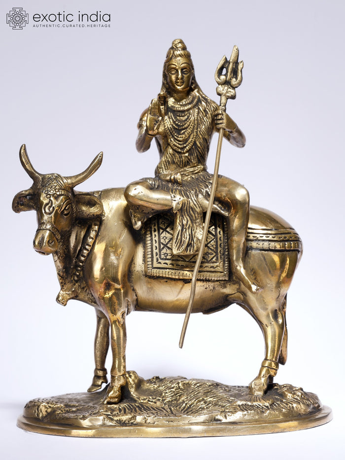 8" Blessing Lord Shiva Seated on Nandi Handmade Brass Statue