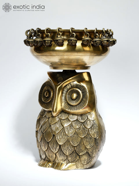 9" Designer Urli on Owl Head in Brass