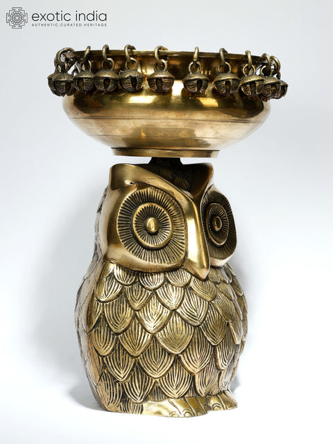 9" Designer Urli on Owl Head in Brass