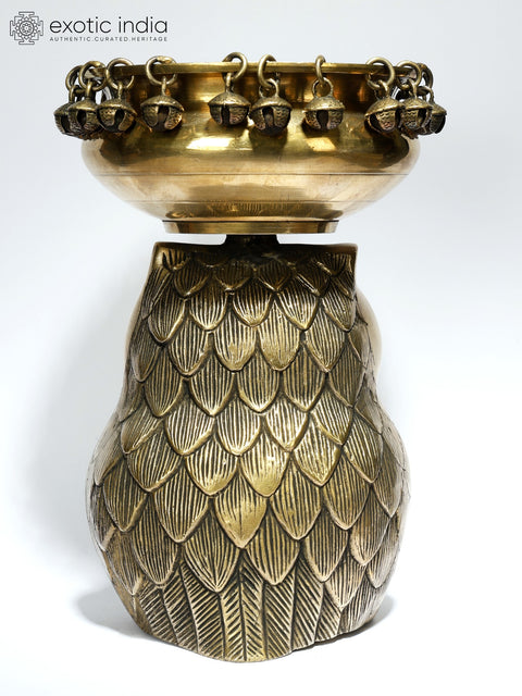 9" Designer Urli on Owl Head in Brass