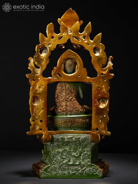15" Lord Buddha in Abhaya Mudra Seated on Ornamented Throne | Brass Statue