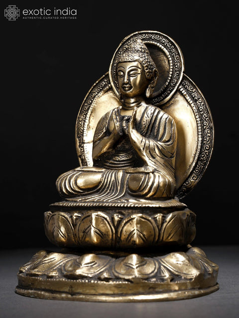 7" Lord Buddha Seated on Lotus Pedestal in Dharmachakra Mudra | Brass Statue
