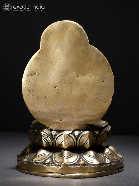 7" Lord Buddha Seated on Lotus Pedestal in Dharmachakra Mudra | Brass Statue