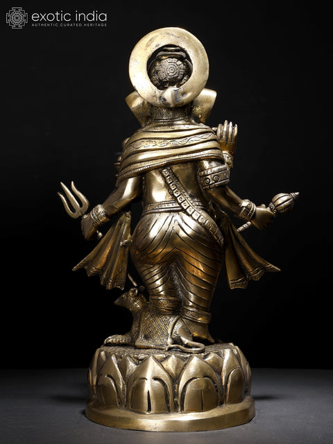 15" Standing Four Armed Lord Ganesha | Brass Statue