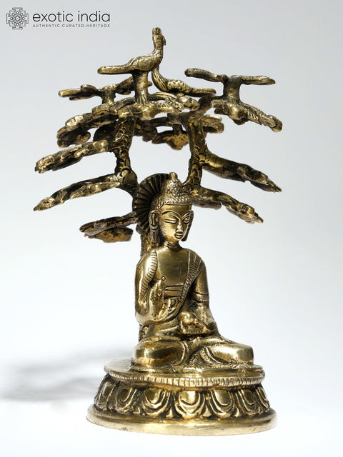6" Small Blessing Buddha Under The Bodhi Tree | Brass Statue
