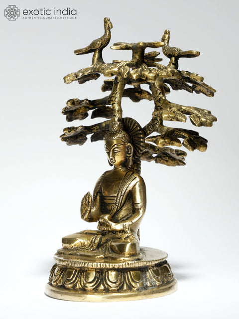 6" Small Blessing Buddha Under The Bodhi Tree | Brass Statue