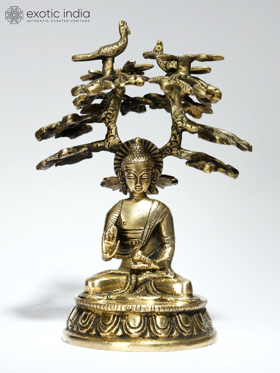 6" Blessing Buddha Under Bodhi Tree Handmade Brass Statue