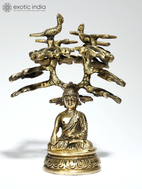 5" Small Buddha Seated Under The Bodhi Tree | Brass Statue