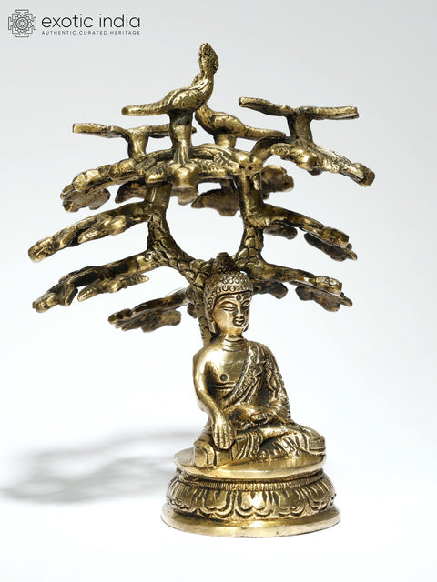 5" Small Buddha Seated Under The Bodhi Tree | Brass Statue