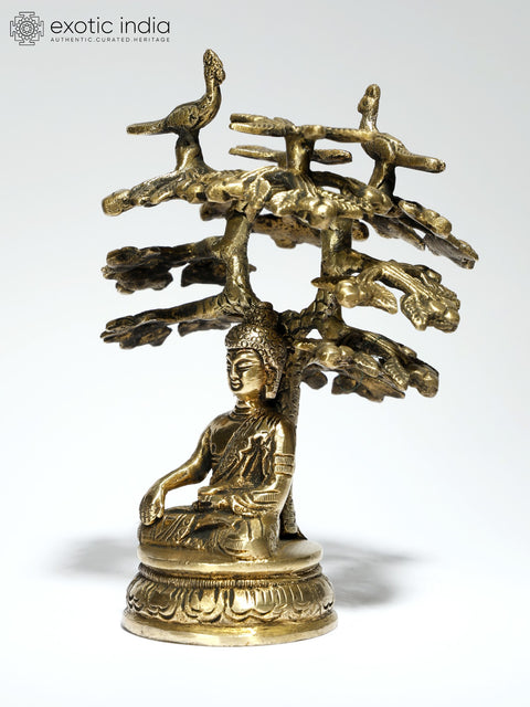 5" Small Buddha Seated Under The Bodhi Tree | Brass Statue