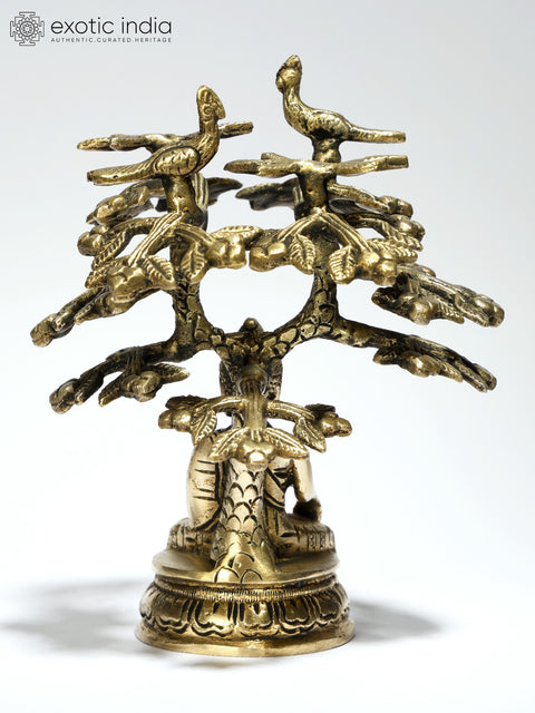5" Small Buddha Seated Under The Bodhi Tree | Brass Statue