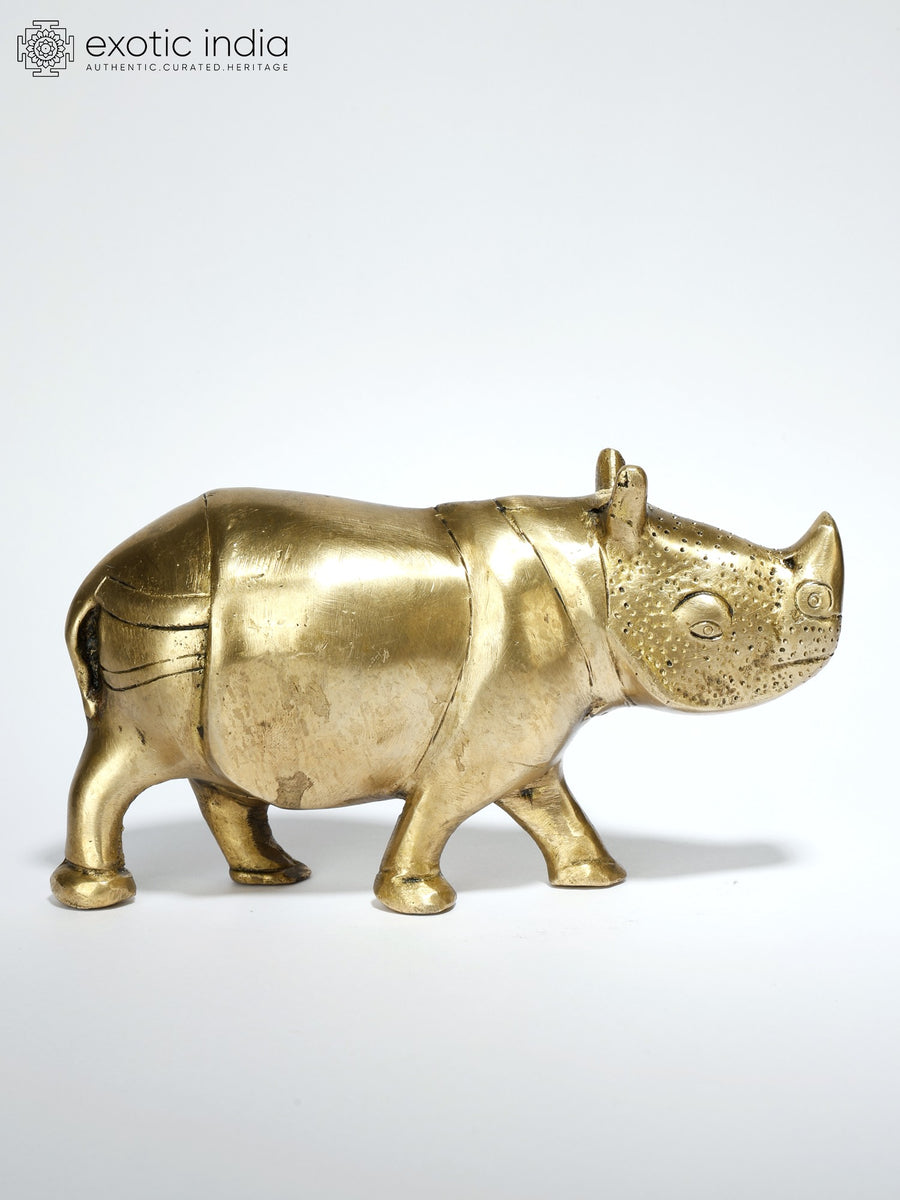 6" Brass Rhinoceros Statue for Home Decor