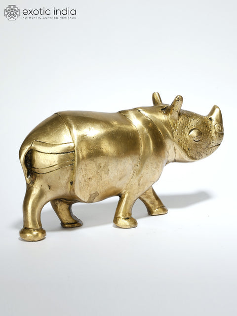 6" Brass Rhinoceros Figurine | Table Decor