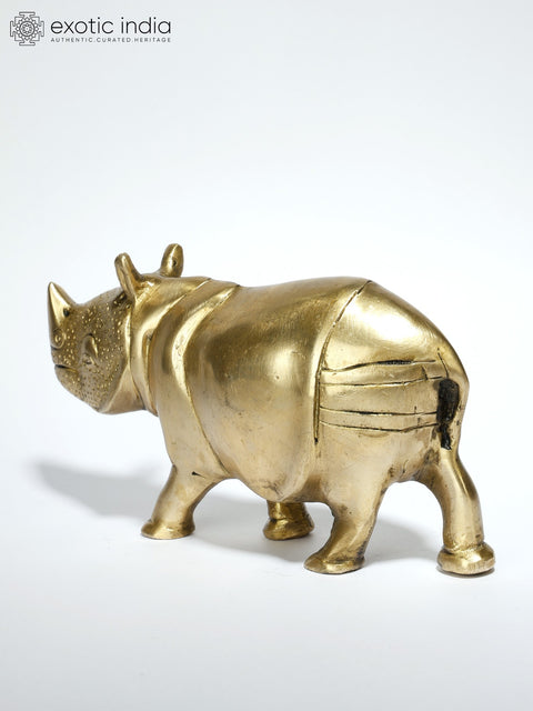 6" Brass Rhinoceros Figurine | Table Decor