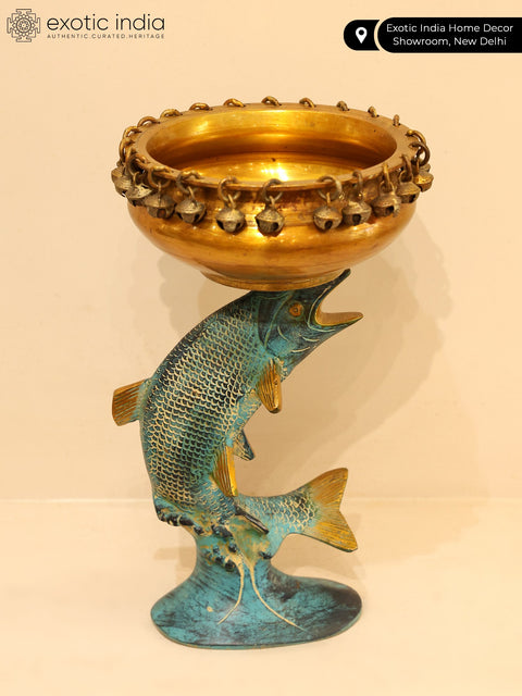 11" Designer Fish Urli in Brass
