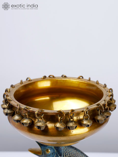 11" Designer Fish Urli in Brass