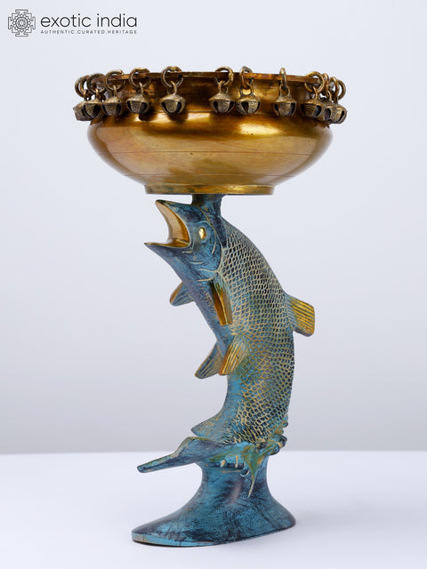 11" Designer Fish Urli in Brass