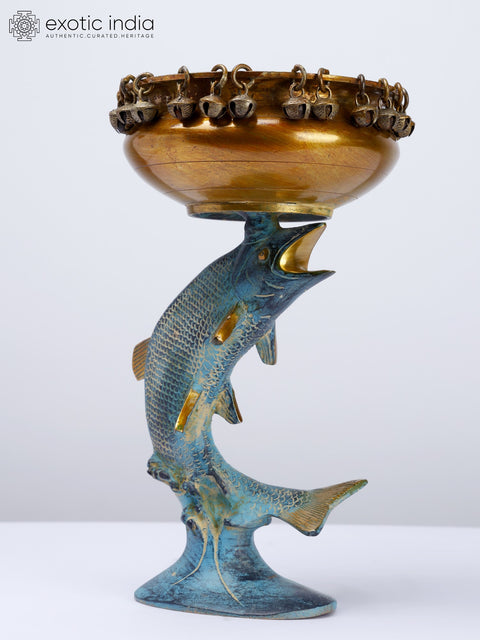 11" Designer Fish Urli in Brass