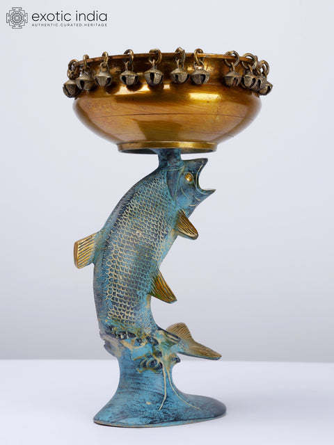 11" Designer Fish Urli in Brass