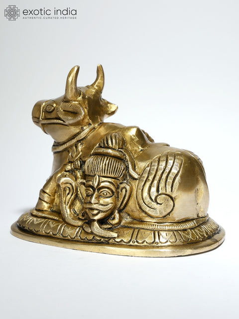5" Small Nandi Statue with Shiva Parvati Face | Brass Statue