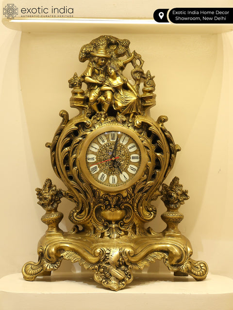 19" Designer Tabletop Roman Clock in Brass