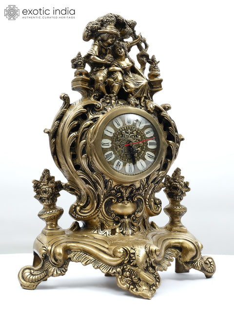 19" Designer Tabletop Roman Clock in Brass