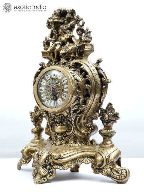 19" Designer Tabletop Roman Clock in Brass