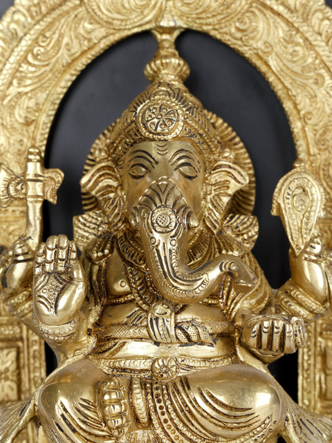 12" Lord Ganesha Seated on Kirtimukha Throne