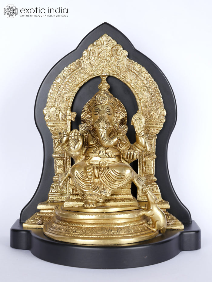 12" Lord Ganesha Seated on Kirtimukha Throne Brass Idol