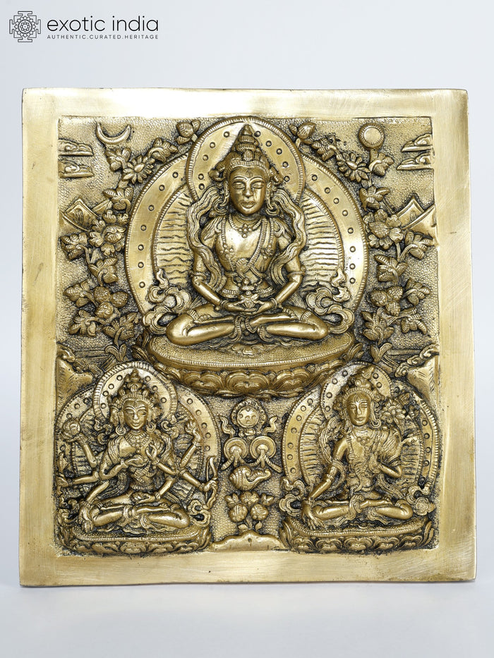 7" Usnisavijaya Buddha Tara Brass Wall Hanging