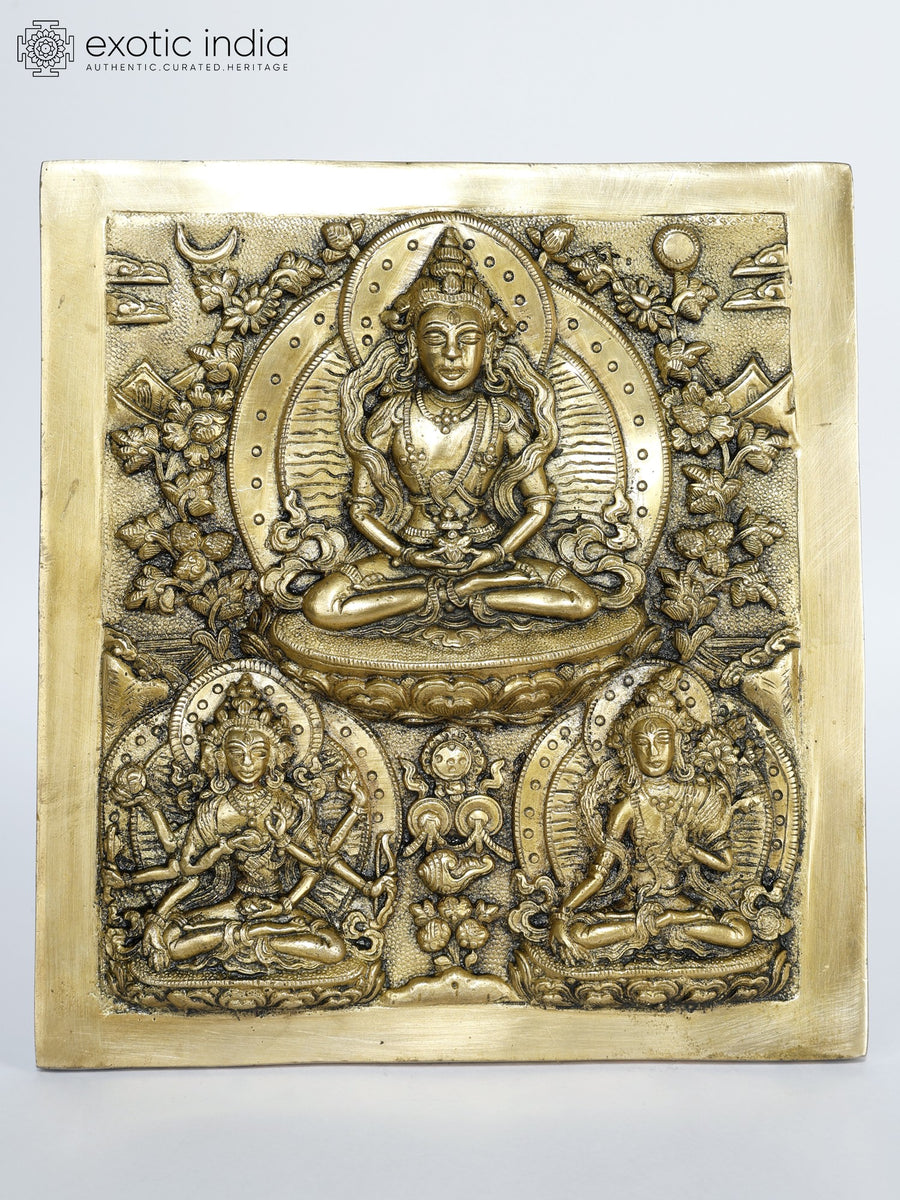 7" Usnisavijaya Buddha Tara Brass Wall Hanging