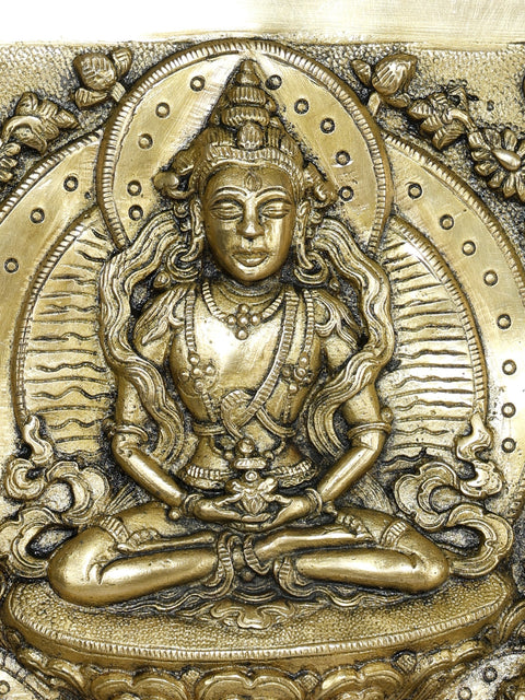 7" Tibetan Buddhist Deity - Usnisavijaya, Buddha and Tara | Brass Frame Wall Decor