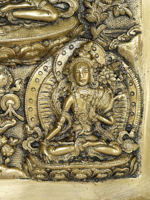 7" Tibetan Buddhist Deity - Usnisavijaya, Buddha and Tara | Brass Frame Wall Decor
