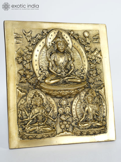 7" Tibetan Buddhist Deity - Usnisavijaya, Buddha and Tara | Brass Frame Wall Decor