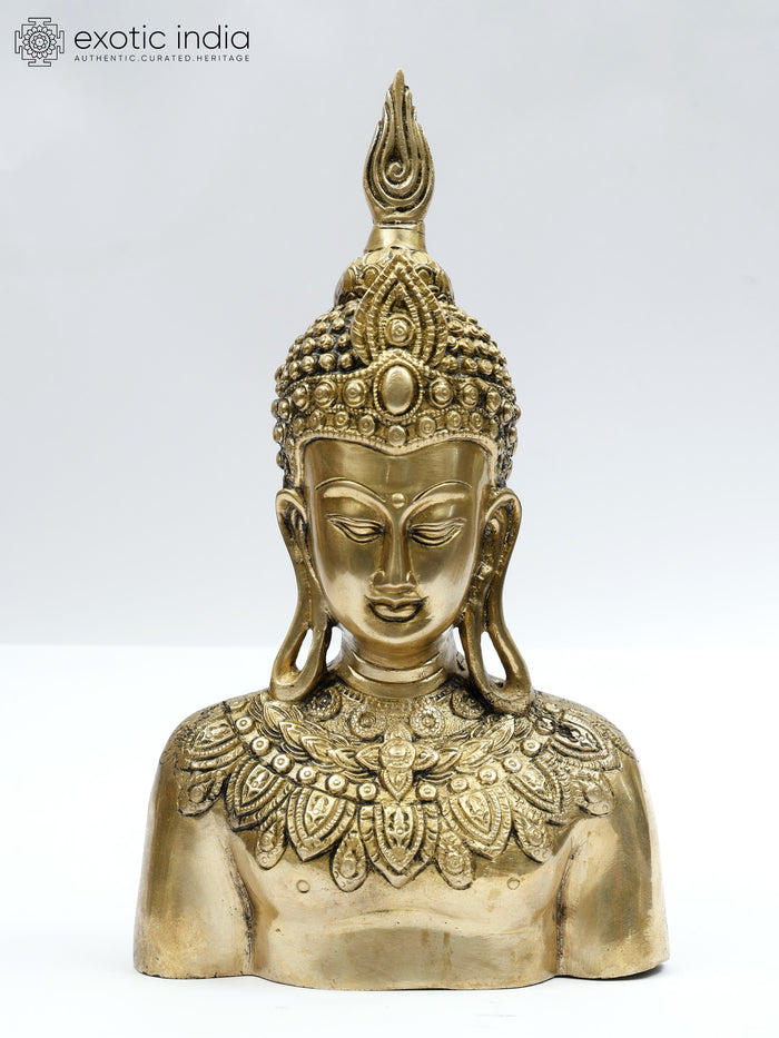 16" Lord Buddha Brass Bust Statue for Home Decor