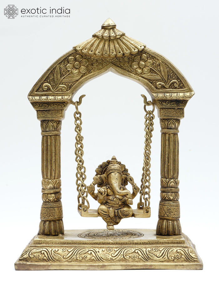 12" Chaturbhuja Lord Ganesha on Swing Brass Statue