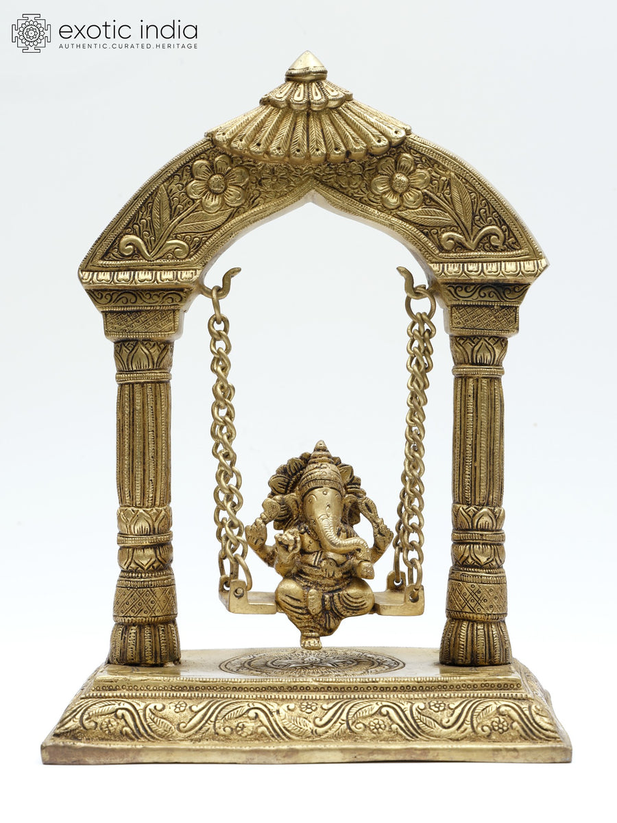 12" Chaturbhuja Lord Ganesha on Swing Brass Statue