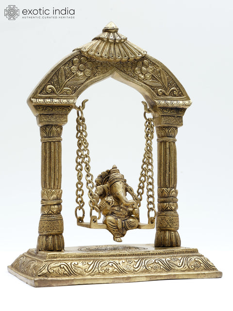 12" Chaturbhuja Lord Ganesha on Swing | Brass Statue