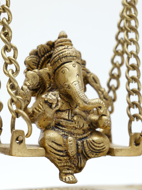 12" Chaturbhuja Lord Ganesha on Swing | Brass Statue
