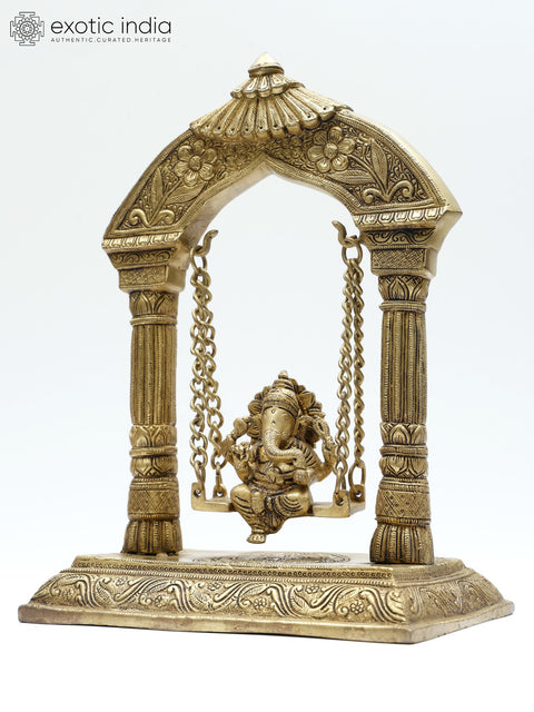 12" Chaturbhuja Lord Ganesha on Swing | Brass Statue