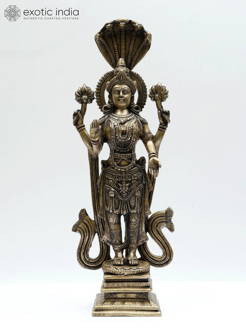 16" Standing Goddess Lakshmi with Protecting Naag | Brass Statue