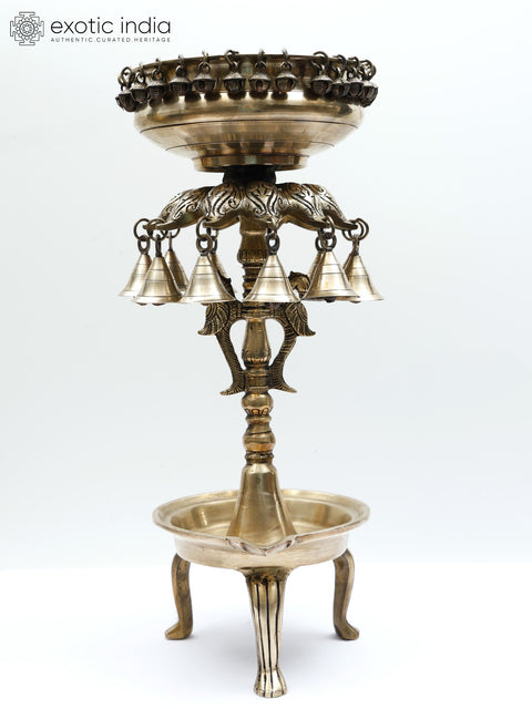 18" Designer Brass Urli with Bells and Diya
