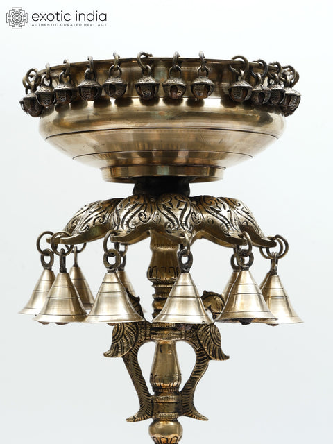 18" Designer Brass Urli with Bells and Diya