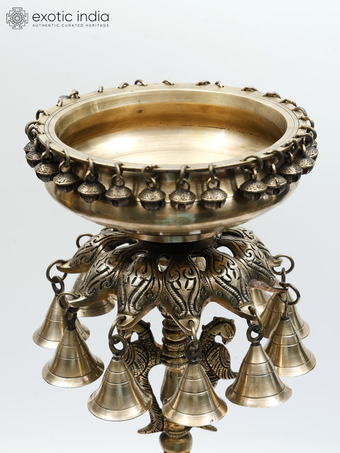 18" Designer Brass Urli with Bells and Diya