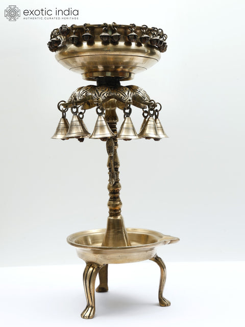 18" Designer Brass Urli with Bells and Diya