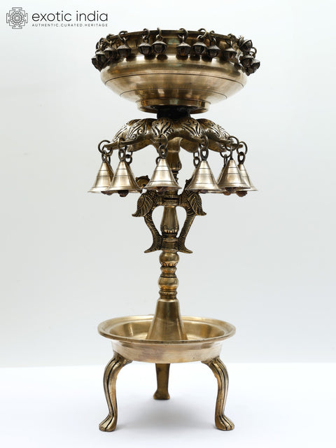 18" Designer Brass Urli with Bells and Diya